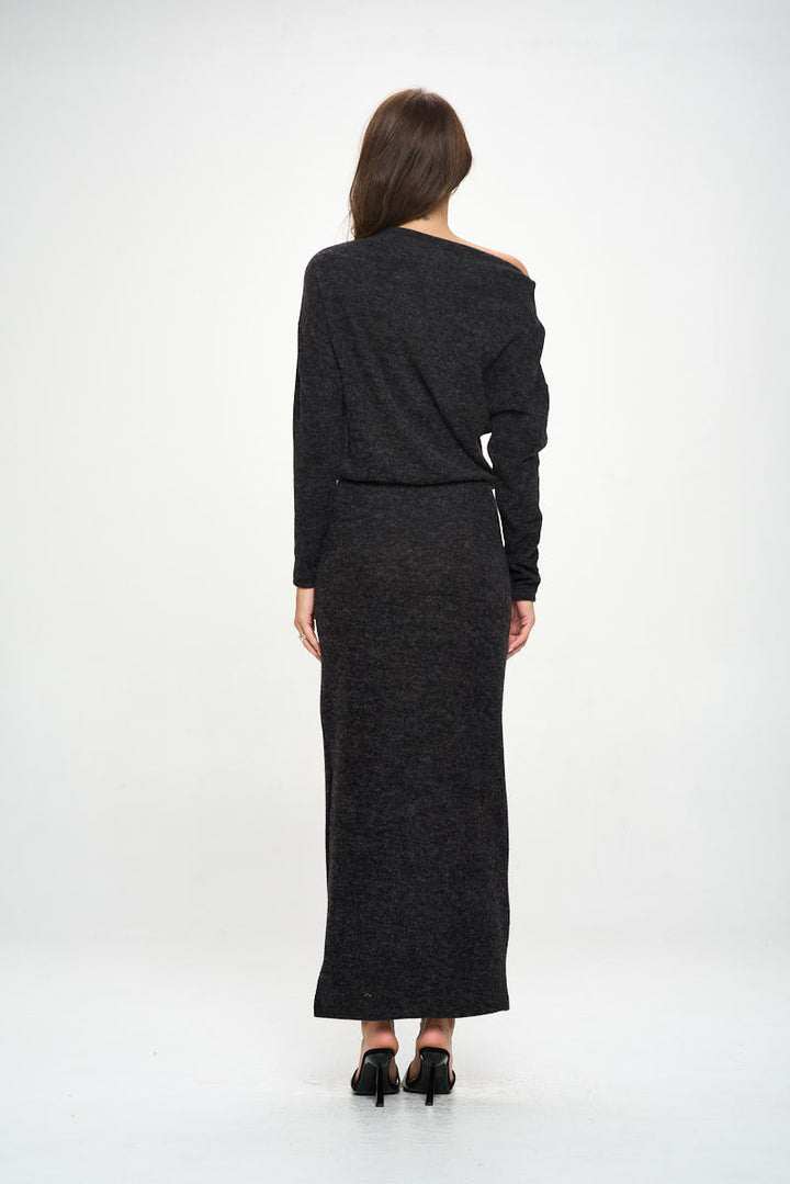 Knit Charcoal Maxi Dress with Dolman Sleeve
