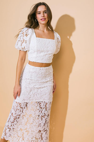 UNFORGETTABLE ICON WOVEN LACE TOP AND SKIRT SET