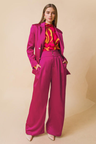 Pink blazer with matching wide-leg pants