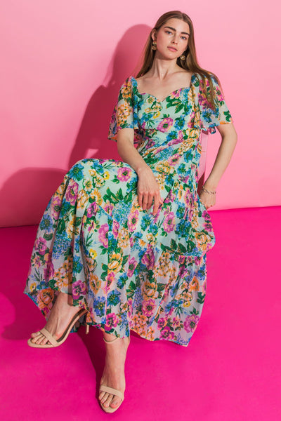 YOUR PLACE OR MINE FLORAL WOVEN MIDI DRESS