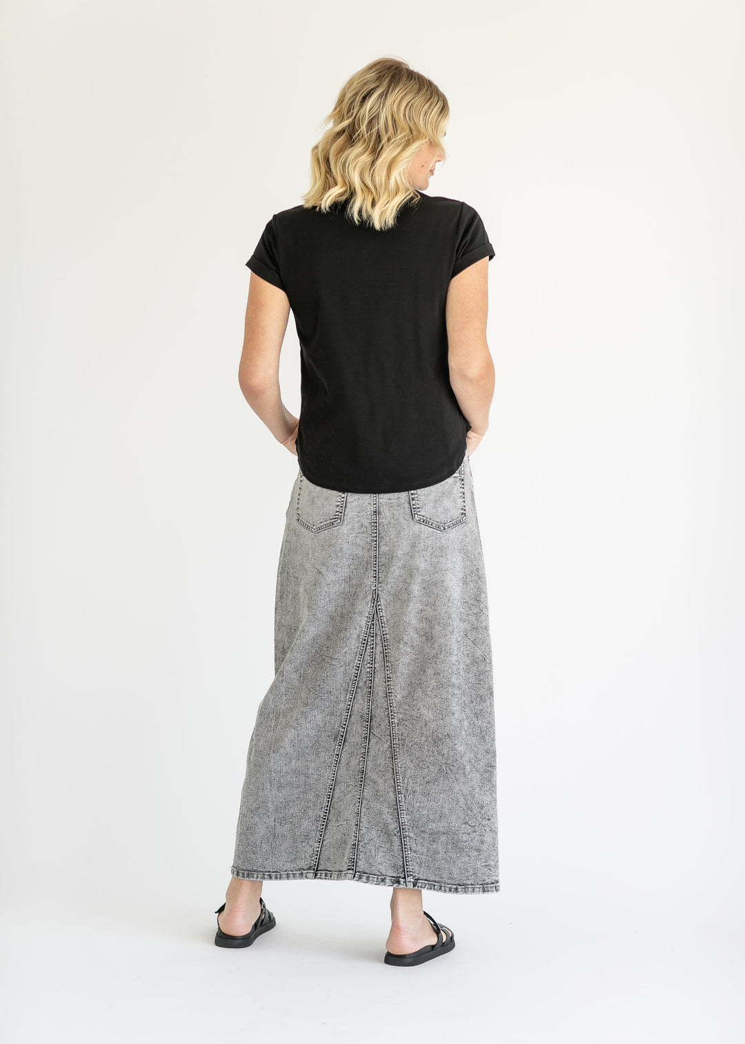 Genevieve A-line Denim Maxi Skirt