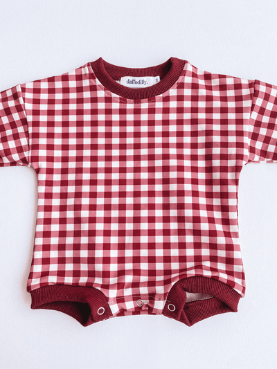 gingham romper - burgundy