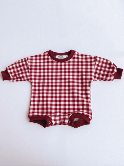 gingham romper - burgundy