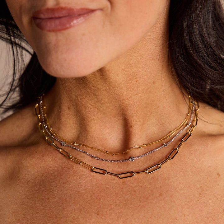 Gold Double Layer Saturn Chain Necklace