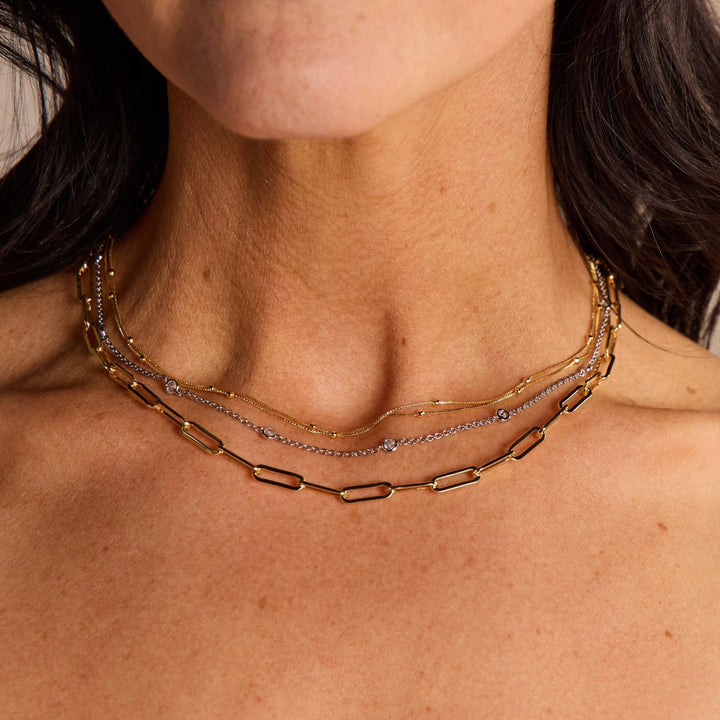 Gold Double Layer Saturn Chain Necklace