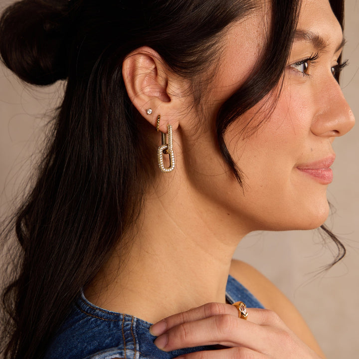 Gold Pavé Double Link Hoops