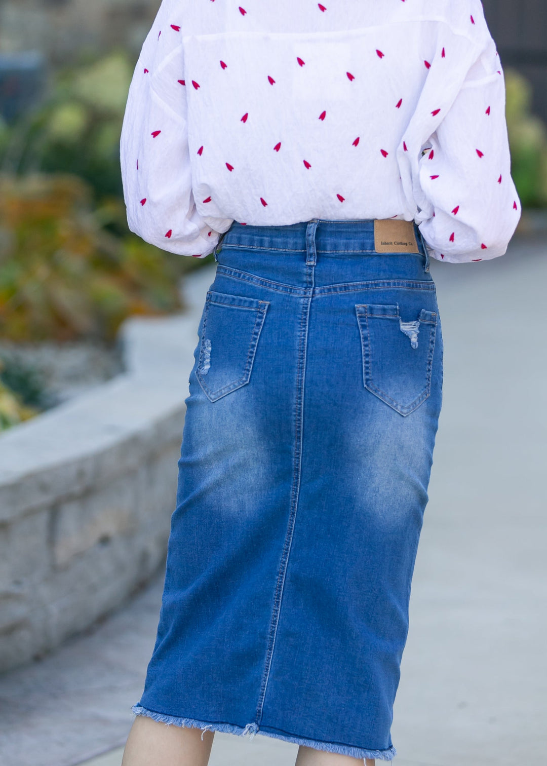 Hadley High Rise Denim Midi Skirt