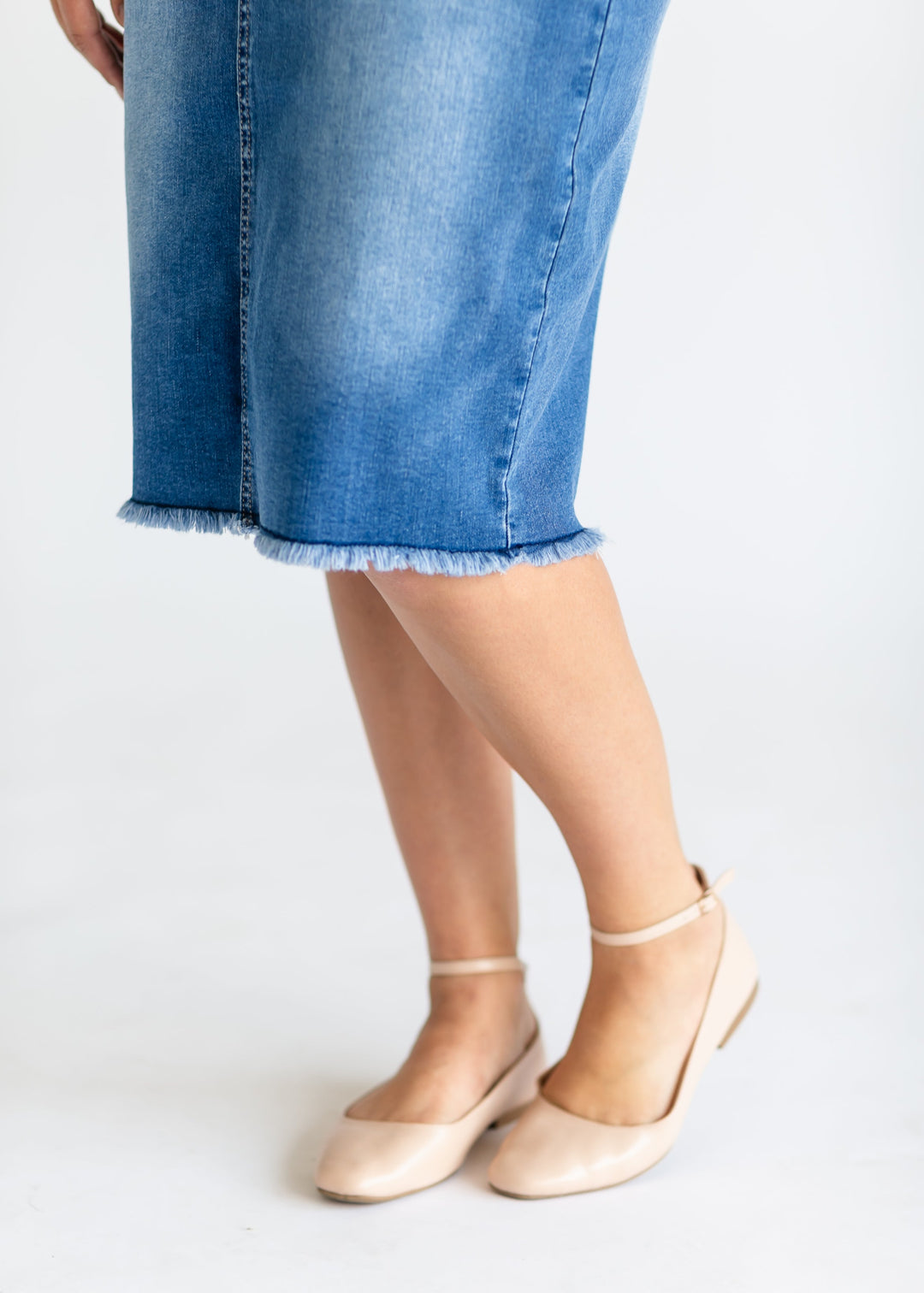 Hadley High Rise Denim Midi Skirt