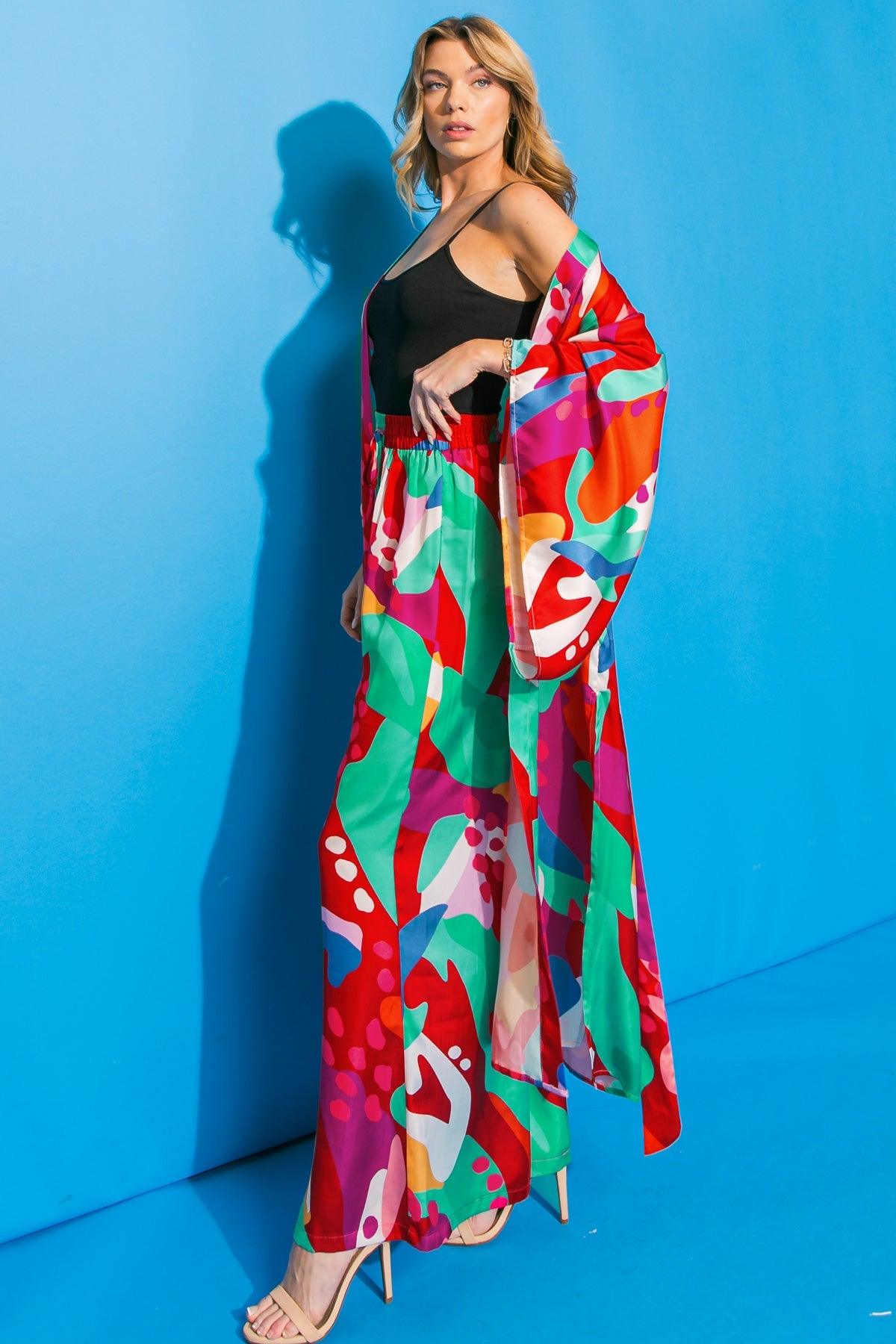 CANCUN GETAWAY SATIN MIDI KIMONO