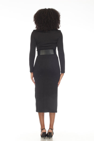 Joseph Ribkoff Charcoal Grey Belted Long Sleeve Knit Midi Dress 233273