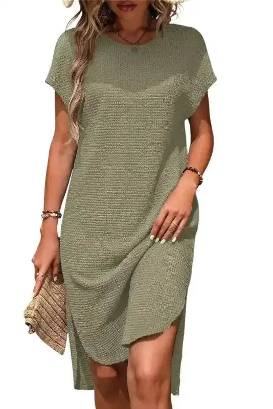 Jungle Green Waffle T-shirt Dress