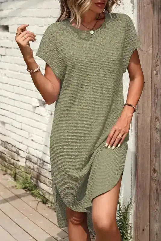 Jungle Green Waffle T-shirt Dress