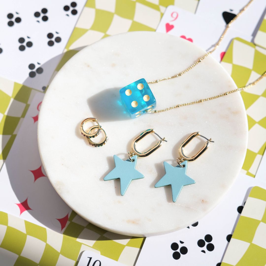 Aqua Blue Dice Charm Necklace