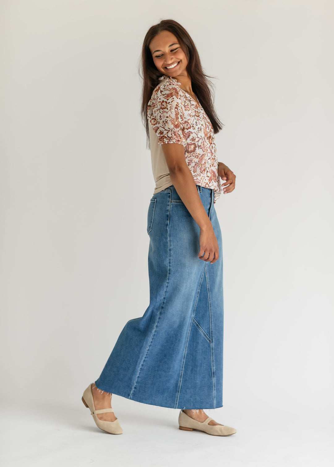 Lee A-Line Raw Hem Maxi Skirt