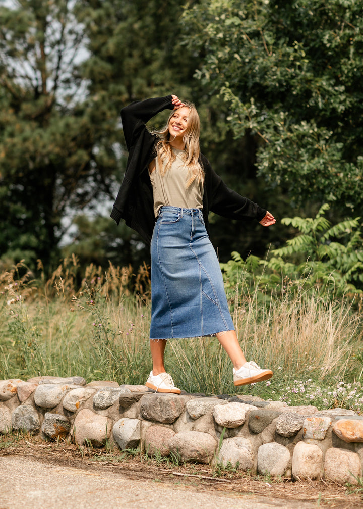 Lee A-Line Raw Hem Midi Skirt