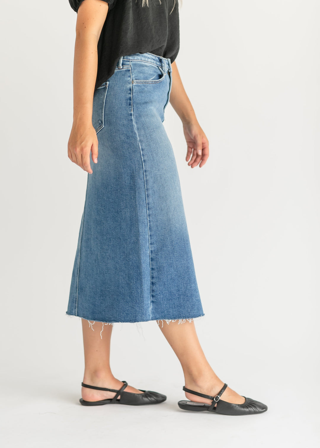 Lee A-Line Raw Hem Midi Skirt