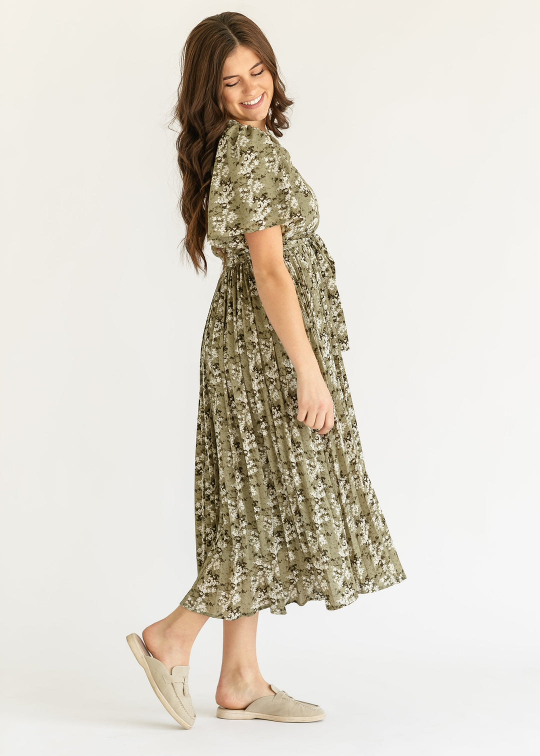 Louise Short Sleeve Pleated Midi Dress