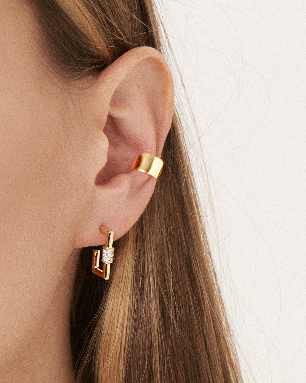 Square CZ Carabiner Clip Huggie Hoops