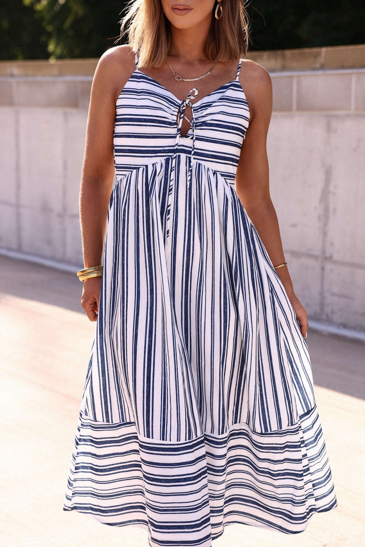 Navy and White Striped Tie Front Midi Dress - FINAL SALE