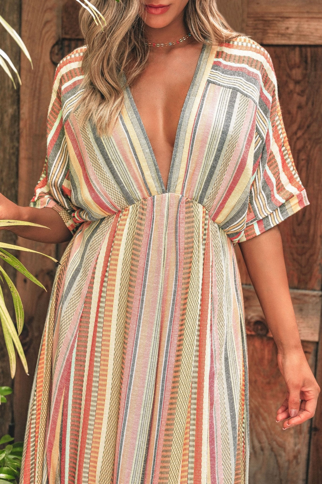 Pink Multi Stripe Kimono Sleeve Midi Dress - FINAL SALE