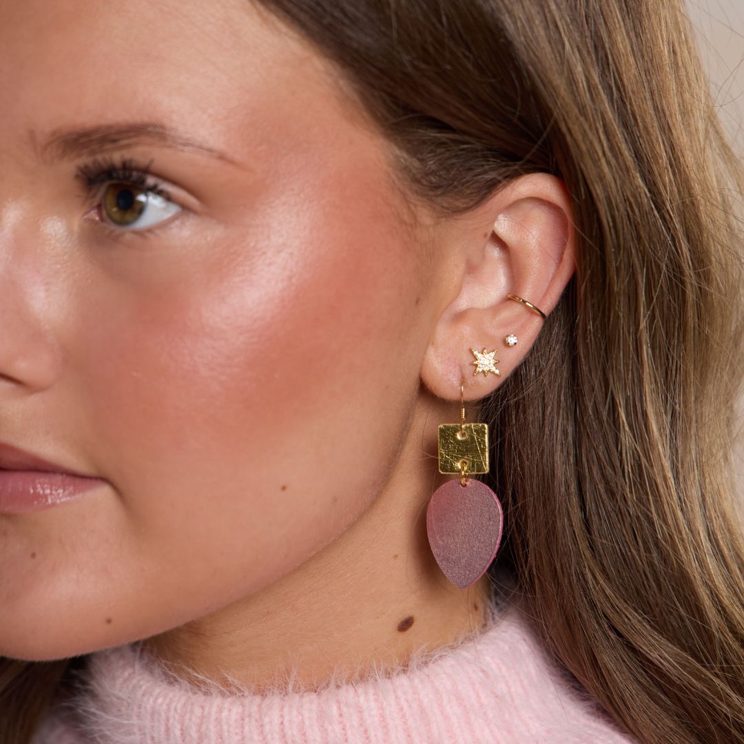 Pink Satin Holiday Lights Statement Earrings