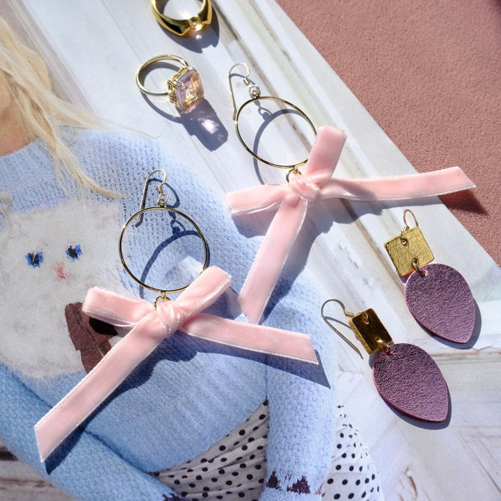 Pink Satin Holiday Lights Statement Earrings