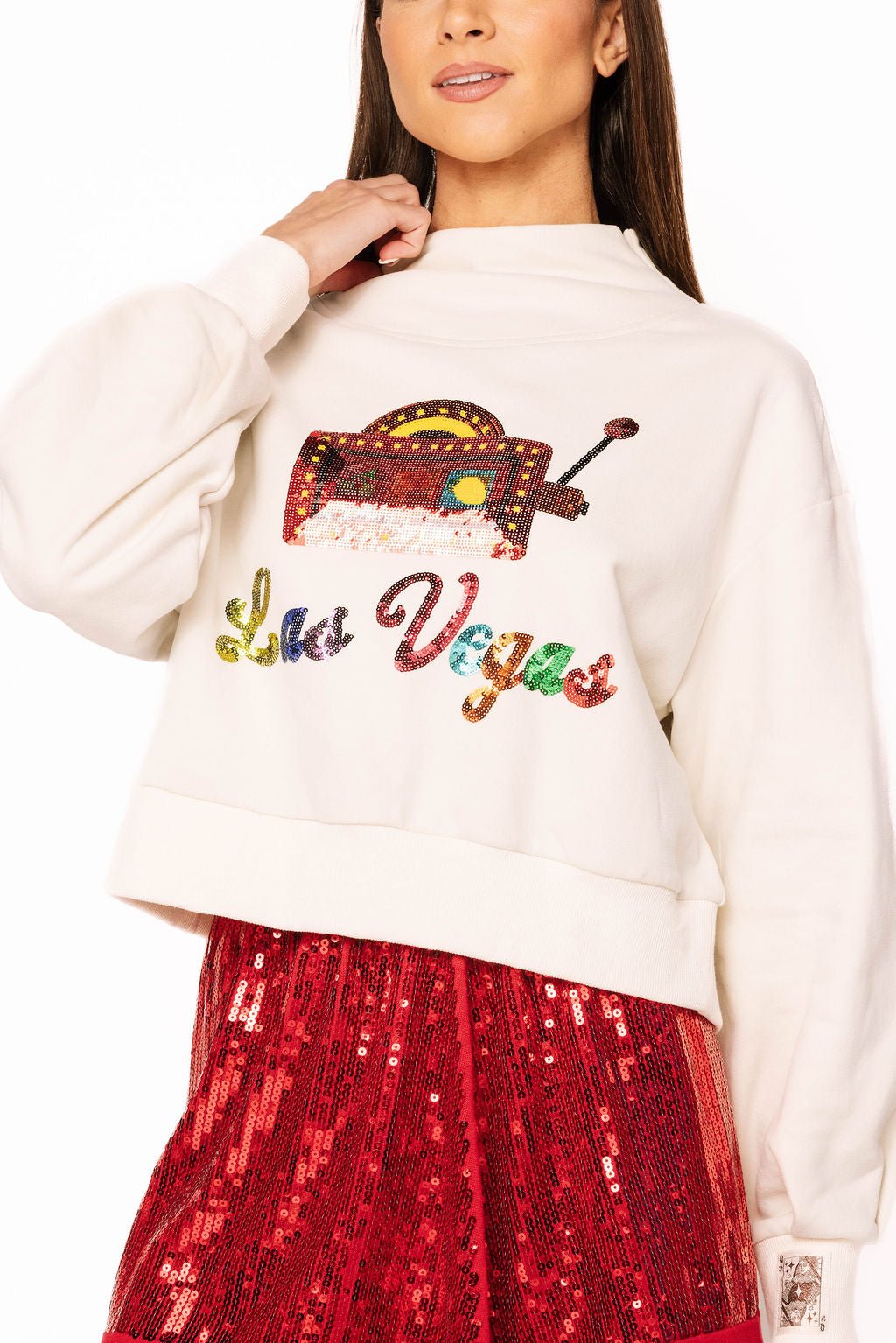 Queen of Sparkles Beige 'Las Vegas' City Icon Sweatshirt