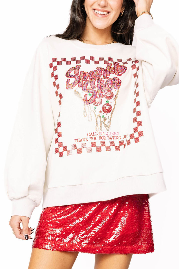 Queen of Sparkles Beige & Red 'Sparkle Slice' Sweatshirt