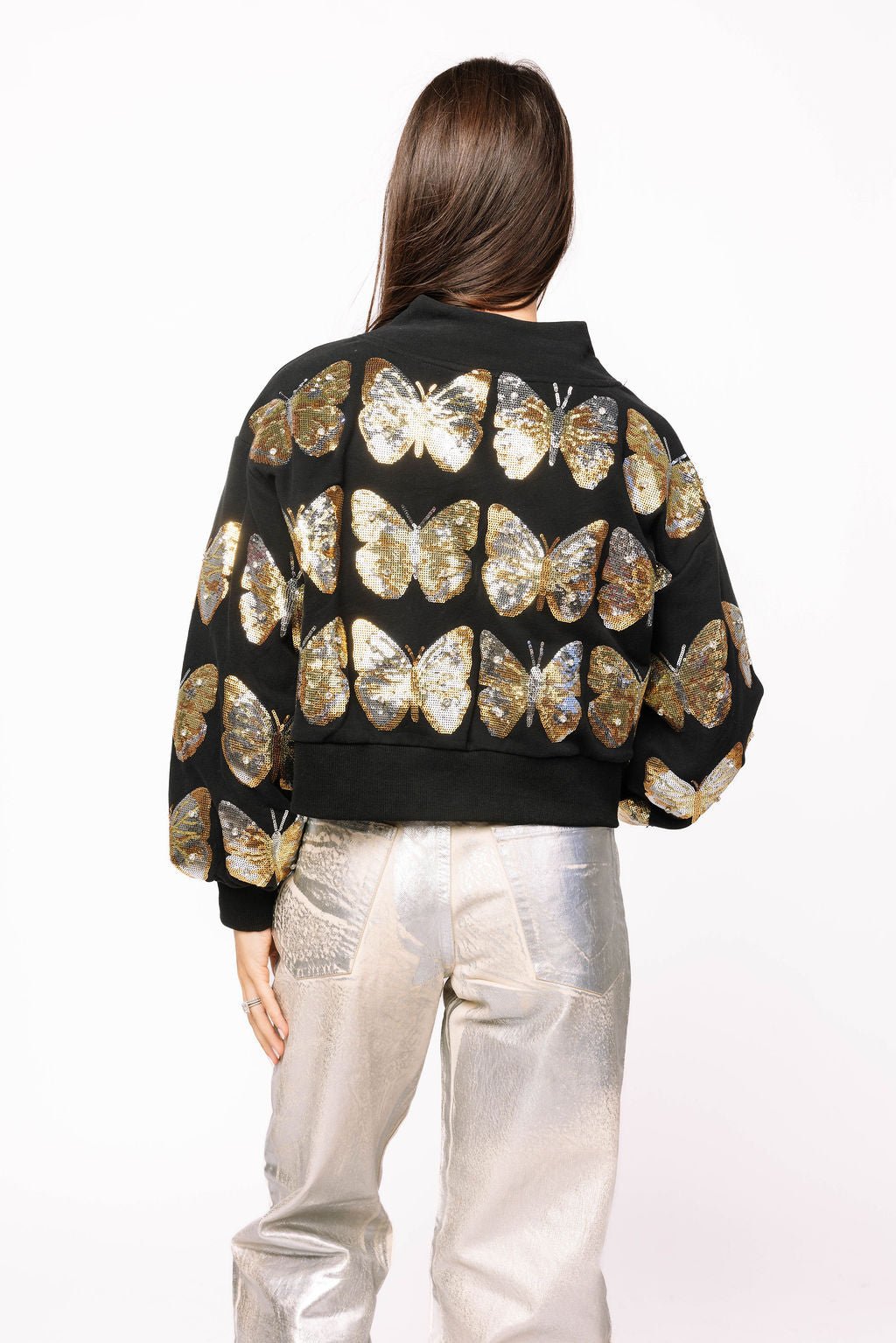 Queen of Sparkles Black & Gold Butterfly Mockneck Sweatshirt