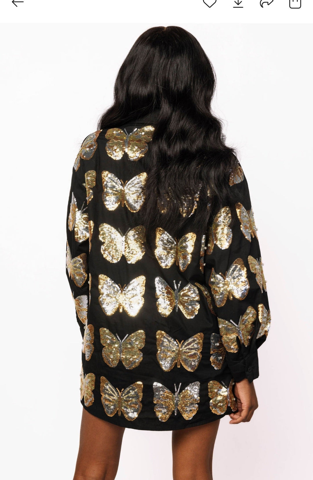 Queen of Sparkles Black & Gold Sequin Butterfly Cotton Button Up Dress