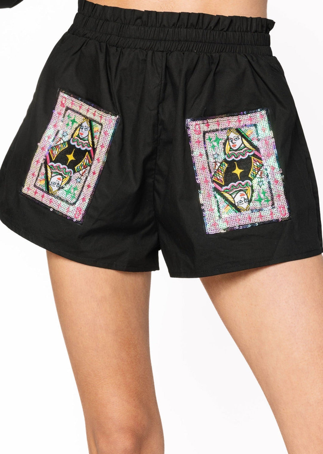 Queen of Sparkles Black Queen Card Cotton Shorts