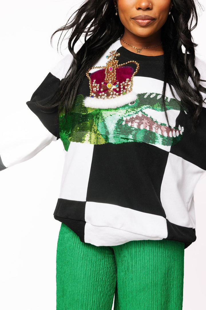 Queen of Sparkles Black & White Checkered Alligator Queen Sweatshirt