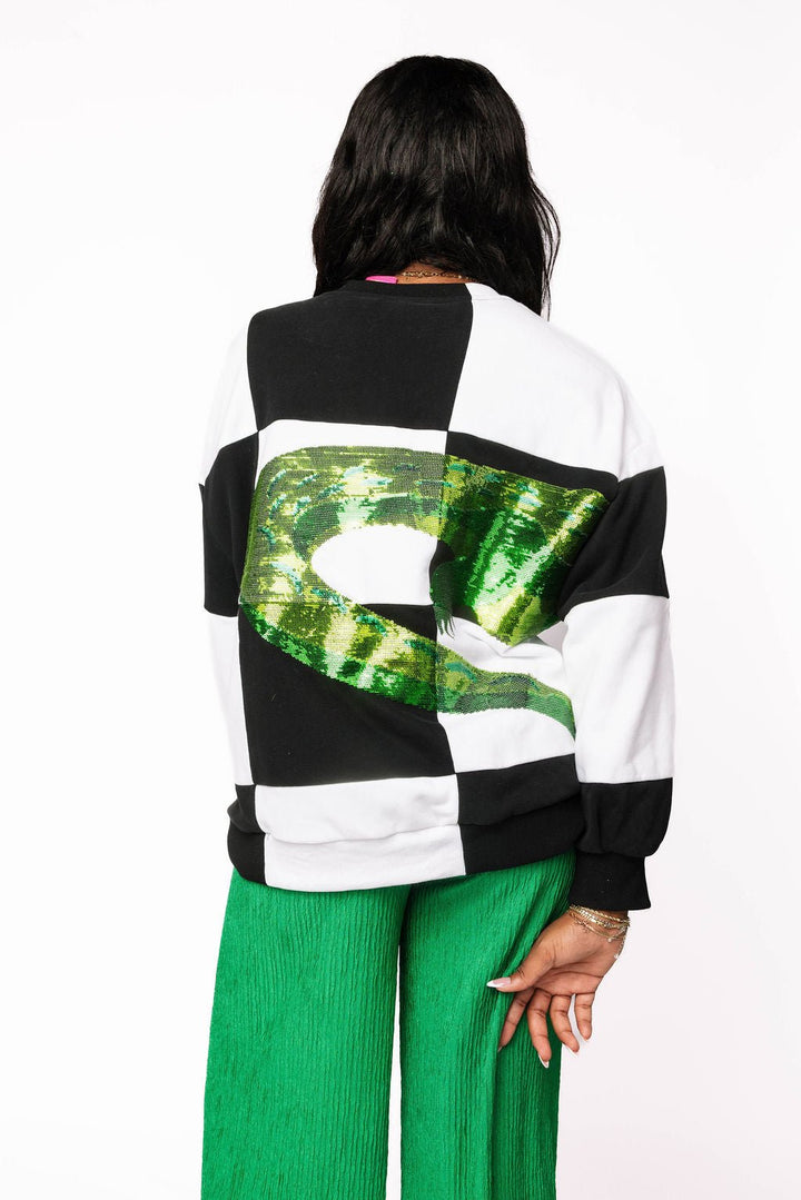 Queen of Sparkles Black & White Checkered Alligator Queen Sweatshirt