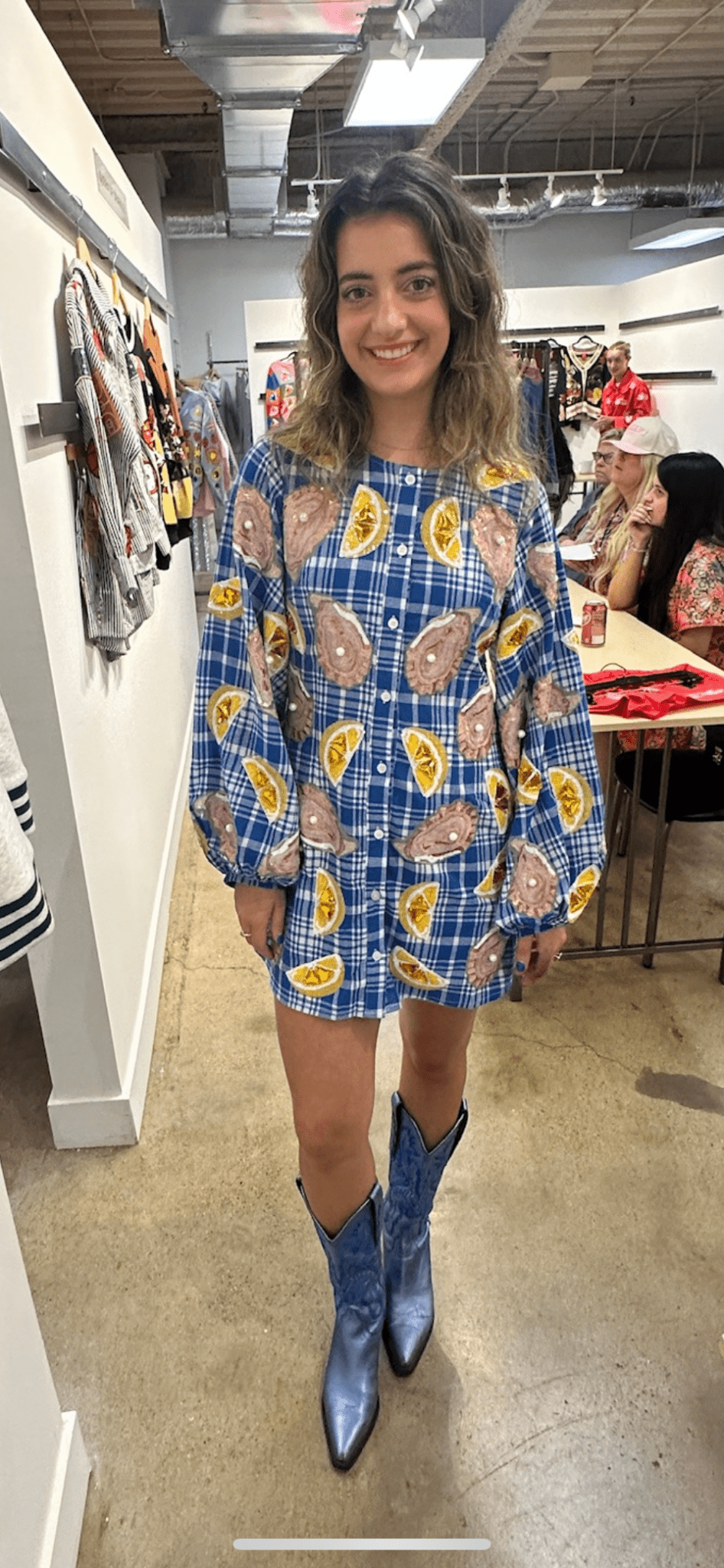 Queen of Sparkles Blue & White Plaid Oyster & Lemons Button Up Dress