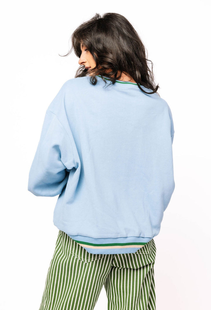 Queen of Sparkles Dusty Blue 'Ski' Icon Letter Sweatshirt