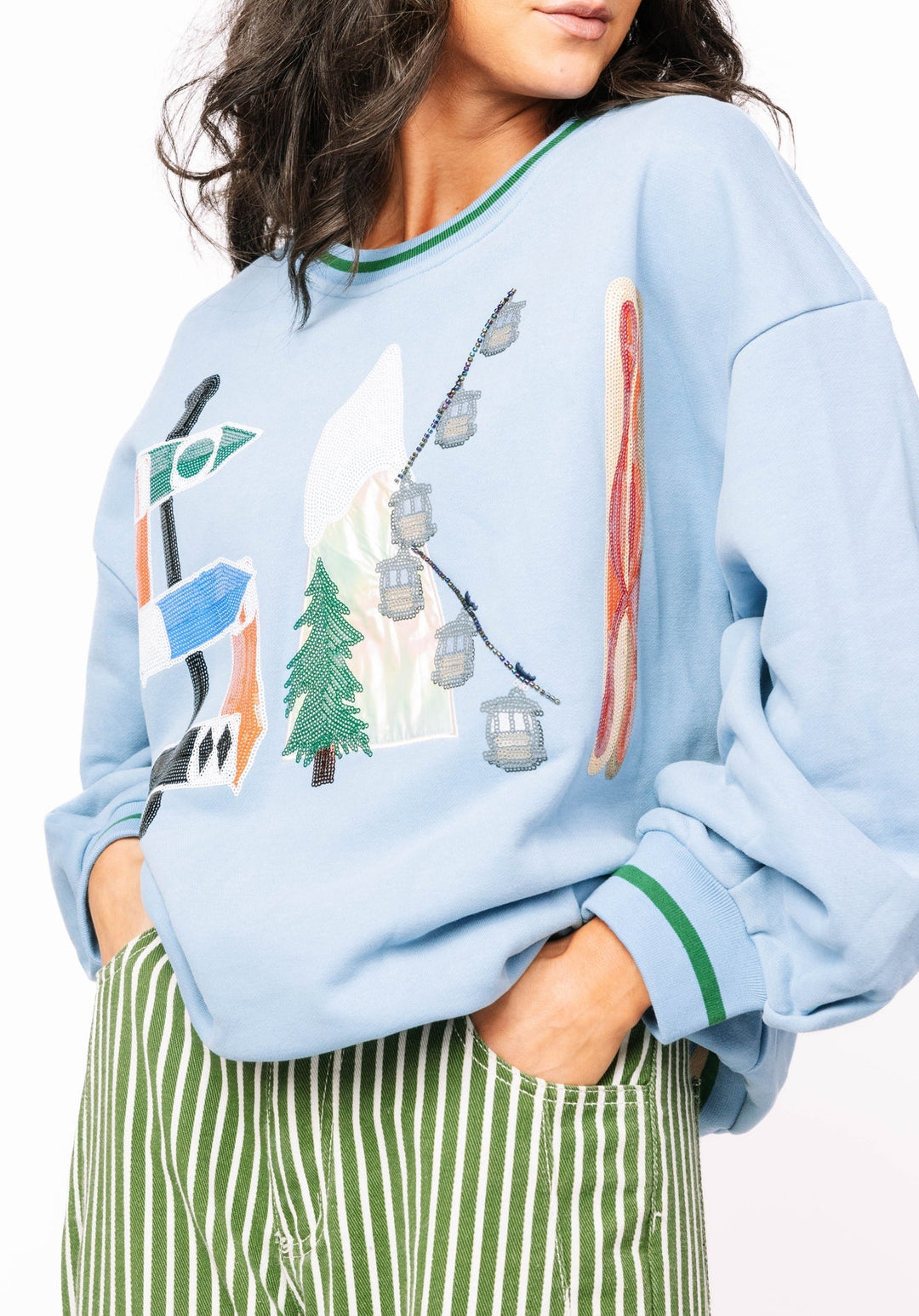 Queen of Sparkles Dusty Blue 'Ski' Icon Letter Sweatshirt