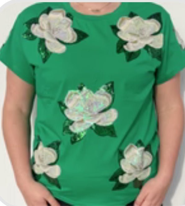 Queen of Sparkles Green Magnolia Tee