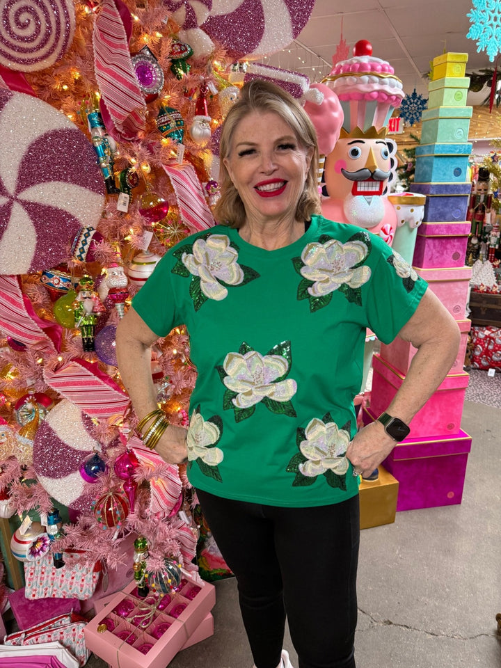 Queen of Sparkles Green Magnolia Tee