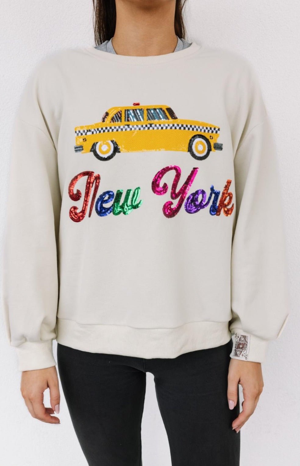 Queen of Sparkles Light Beige 'New York' City Icon Sweatshirt