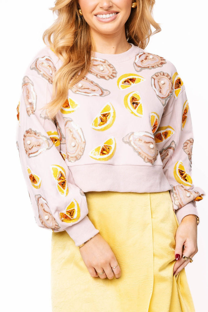 Queen of Sparkles Pale Pink Oysters & Lemons Sweatshirt