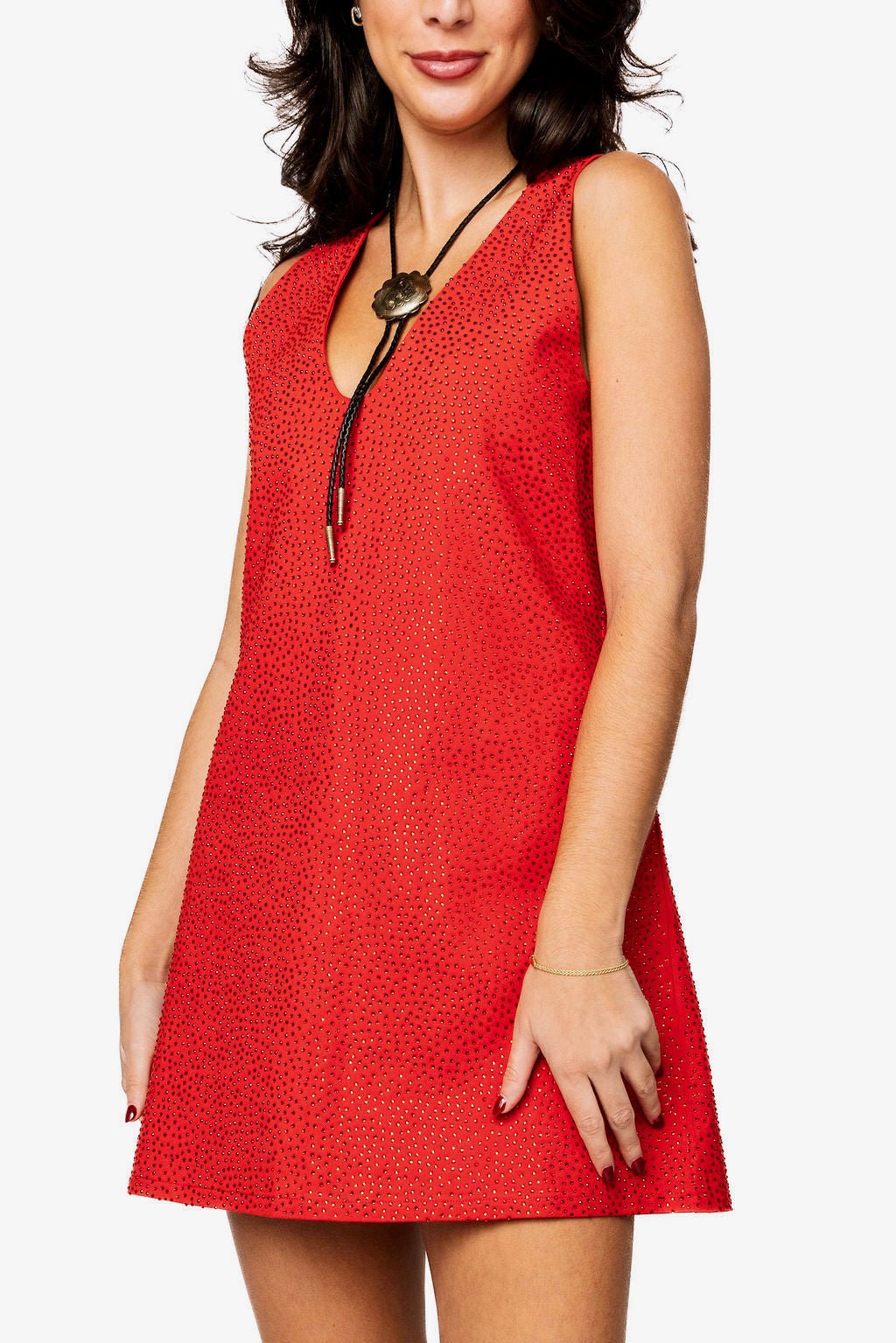 Queen of Sparkles Red Rhinestone V Neck Tank Dress