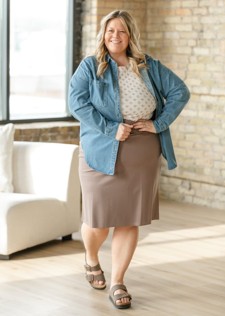 Quinn Deep Taupe Knit Midi Skirt