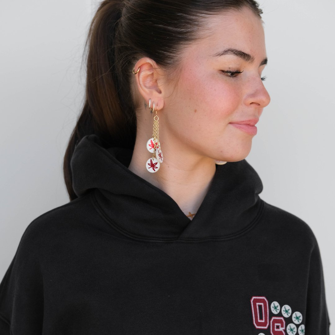 Red Ohio State University Buckeye Sticker Earrings