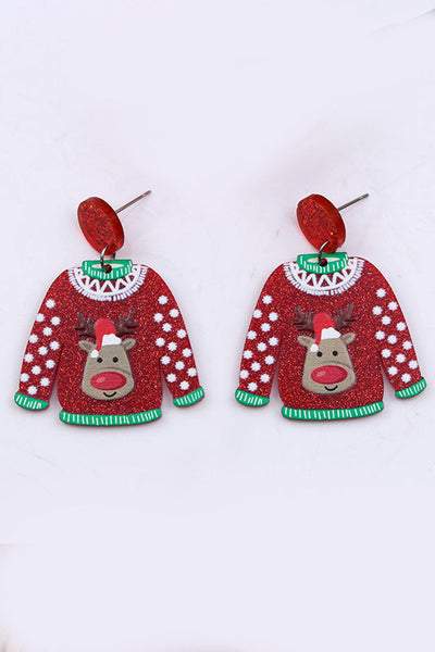 Red Acrylic Reindeer Dangle Earrings - Sybaritic Bags & Clothing