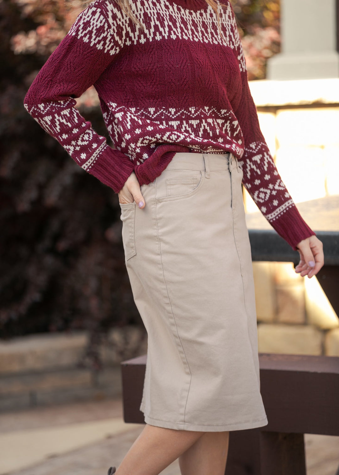 Remi Simply Taupe Denim Midi Skirt