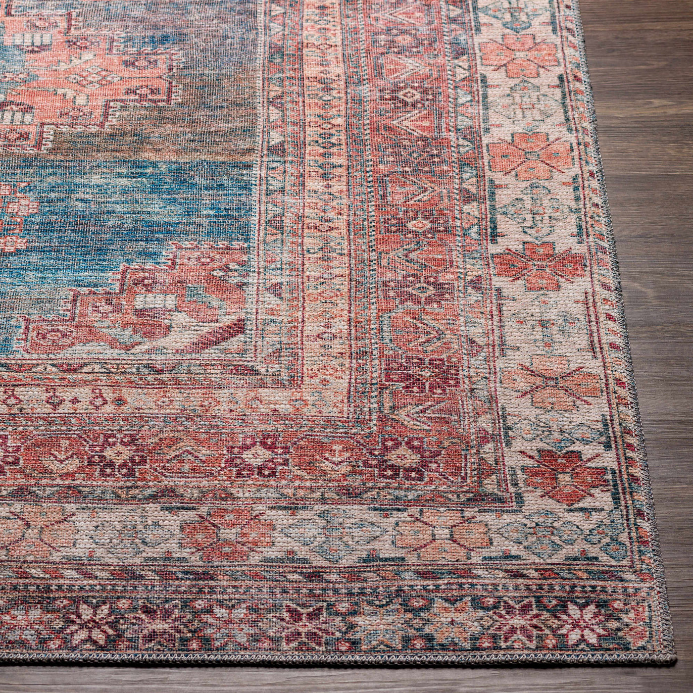 Baltinglass Rust & Blue Washable Rug