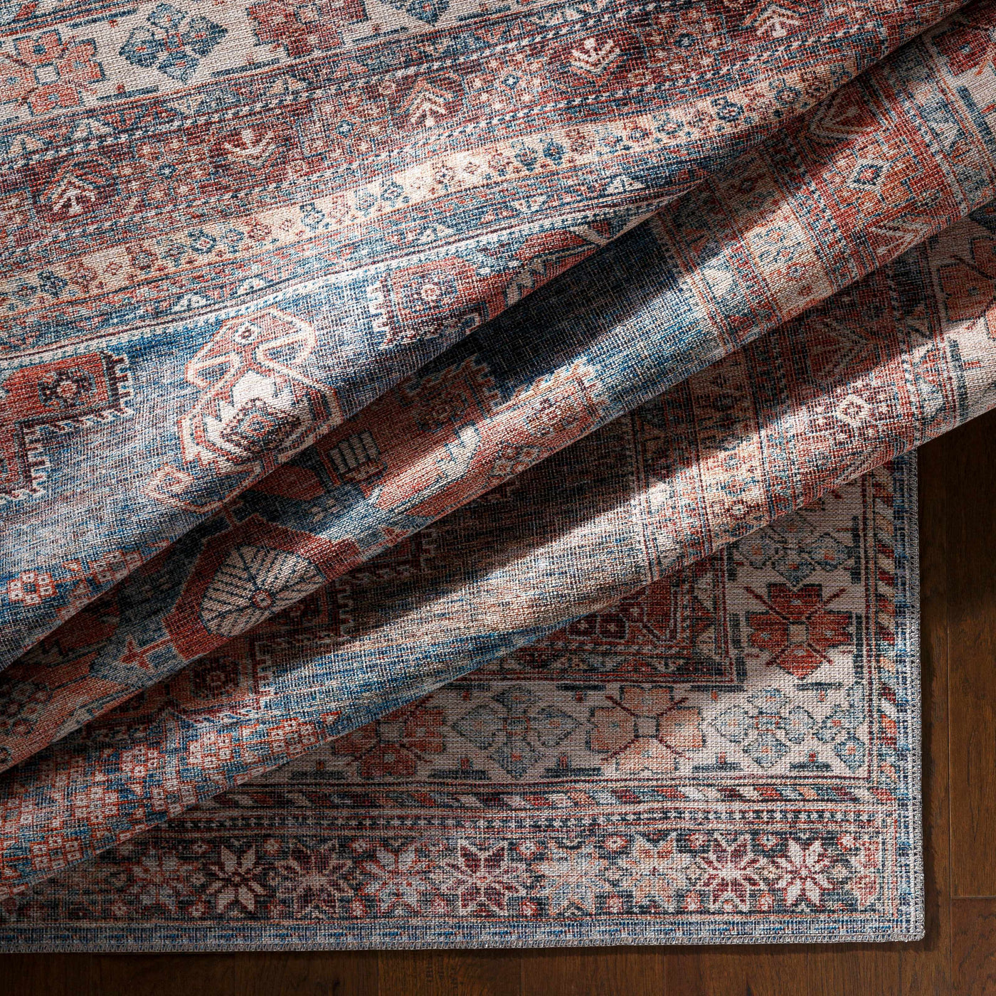 Baltinglass Rust & Blue Washable Rug