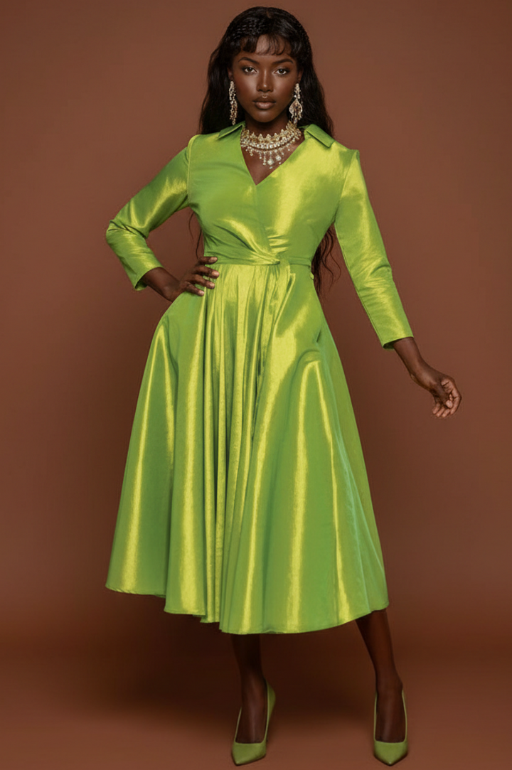 Green Classic Style Faux Wrap Dress