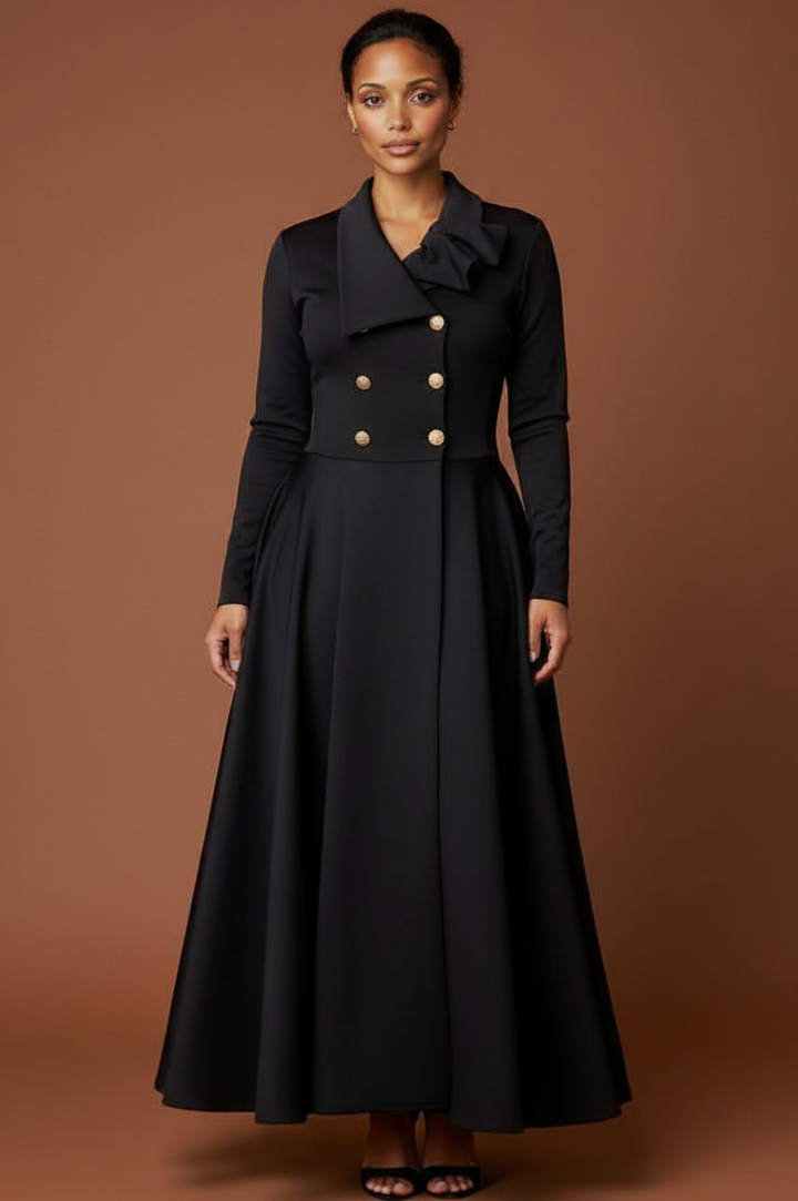 Beautiful Black Long Duster Coat Dress