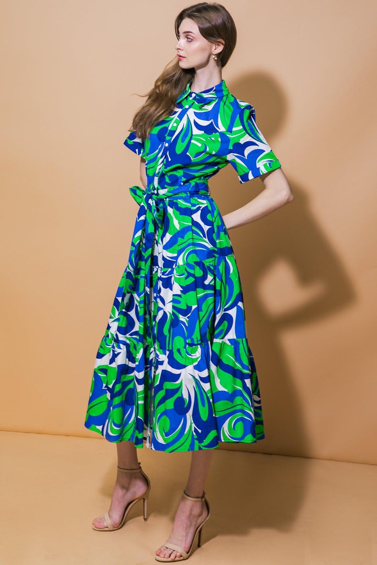 BLOOMING GARDEN WOVEN MIDI DRESS